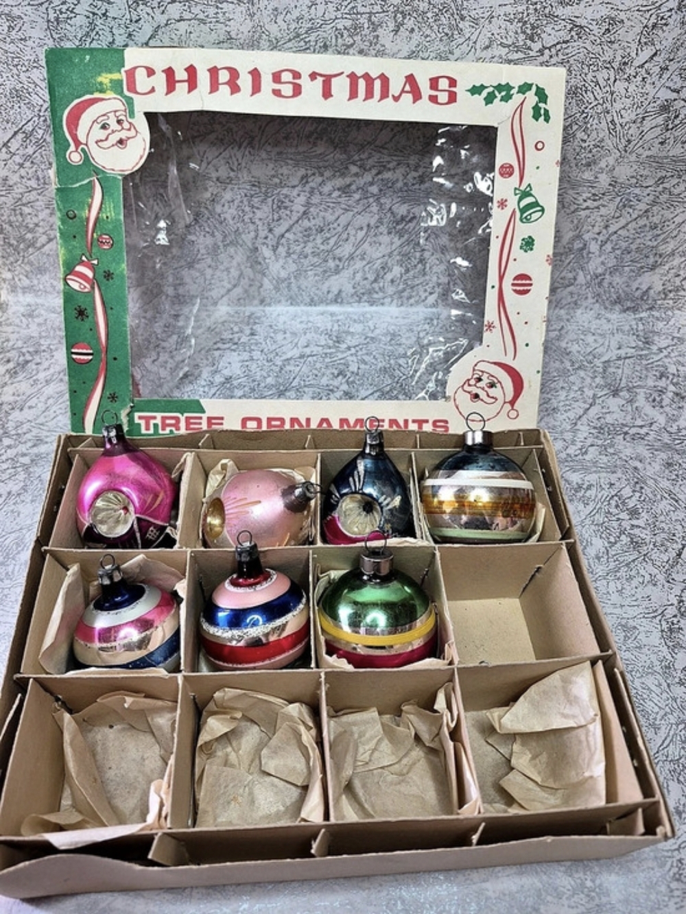 Vintage Blown Glass Tear Drop Striped Christmas Ornaments Circa 1930's Poland